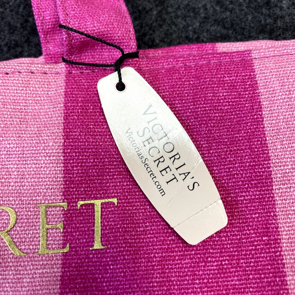 NWT Victoria's Secret  Shades of Pink Stripes Canvas Tote Bag - Picture 3 of 13